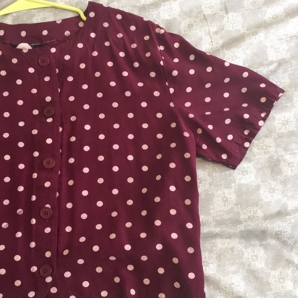 Shortsleeved Maroon Polka Dot Blouse - Picture 3 of 9